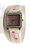 SOLO Ladies White Leather Floral Design Watch In a Presentation Case