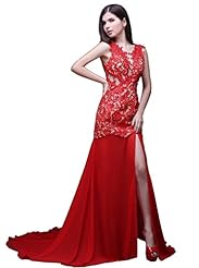 Scoop Neck Chiffon Sheath Lace-Up Beaded Prom Dress  with a Brush/Sweep Train 
