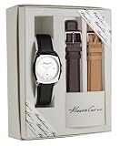 Kenneth Cole Stainless Steel Mens Silver Analogue Dial Black Brown And Tan Changeable Leather Strap Gift Box Watch
