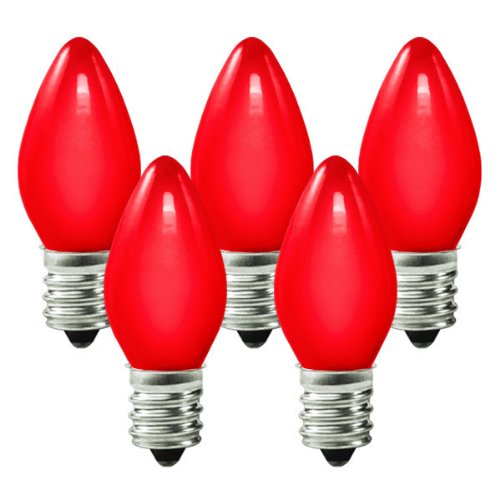 25 Bulbs C7 - Red Opaque - 5 Watt - Candelabra Base - Christmas Lights - HLS C7ORED