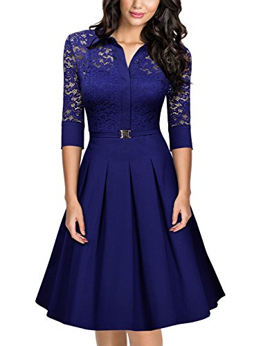 Missmay women s vintage 1950s style 3/4 sleeve lace fla…