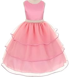Girls Lace-Up Tea Length Satin/Tulle Flower-Girl Dress  With a Sash 