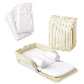 Baby Delight Supreme Snuggle Nest Set (Beige with Incline Wedge and Soothing Sounds) plus an additional Baby Delight Supreme Snuggle Nest Sheets (2 sheets)