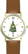 Christmas Tree Christmas Theme - WATCHBUDDY&reg; DELUXE TWO-TONE THEME WATCH - Arabic Numbers - Brown Leather Strap-Size-Large ( Men's Size or Jumbo Women's Size )