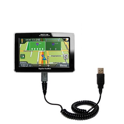Coiled USB Cable for the Magellan Roadmate 1440 with Power Hot Sync and Charge capabilities - uses Gomadic TipExchange Technology