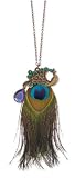 ZAD Unique Vintage Gold Peacock with Peacock Feather LONG Fashion Necklace Antique Gold Finish