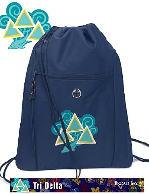 Tri Delta Dolphin Design Backpack Cinch Drawstring Style Tri Delta Draw String Back Pack Bag- For Boys Girls Students or Adults