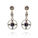 14k Yellow Gold Blue Sapphire and Diamond Circle Dangle Earrings