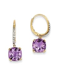 14k Yellow Gold Amethyst & Diamond Leverback Dangle Earrings. Carat Wt- 7.18ct