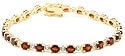 18k Yellow Gold Overlay Sterling Silver Garnet w/ Diamond Accent Bracelet, 7.25"