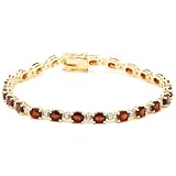 18k Yellow Gold Overlay Sterling Silver Garnet w/ Diamond Accent Bracelet, 7.25"