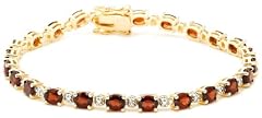 18k Yellow Gold Plated Sterling Silver Garnet and Diamond Accent Bracelet