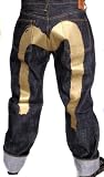 Evisu - EVISU Jeans Genes Mens Classic Button Fly Selvedge Denim Hand Painted Dark Blue/GOLD