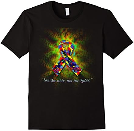 Men's See The Able Not The Label Autism Awareness Ribbon T-Shirt 2XL Black