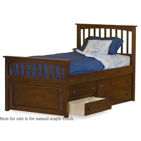 Twin Size Mate's Bed with Under Bed Storage Drawer Chest Natural Maple Finish by Atlantic Furniture