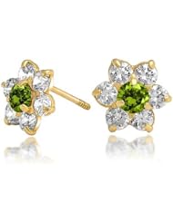 Bling Jewelry Kids Peridot Safety Screw Back CZ Flower Stud Earrings 14k Gold