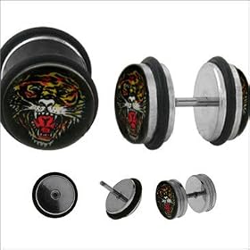 Tiger Logo 14 Gauge Faux Plug - Sold As Pair