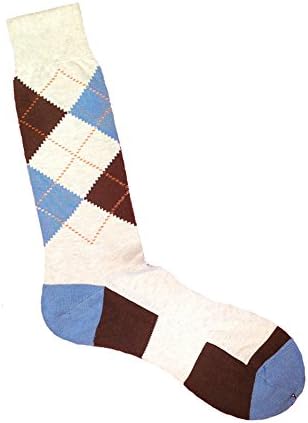 De Pio Men's Italian Sea Island Cotton Socks-Beige Argyle