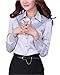 DPO Women's Chiffon Slim Elegant Ruffle Founcing Front Shirt Long Sleeve Blouse