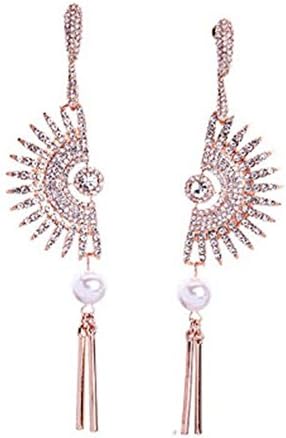Cubic Zirconia Fan Shaped Fashion Hanging Earring Statement Long Drop Earring Ladies Pierced Gorgeous Jewelry