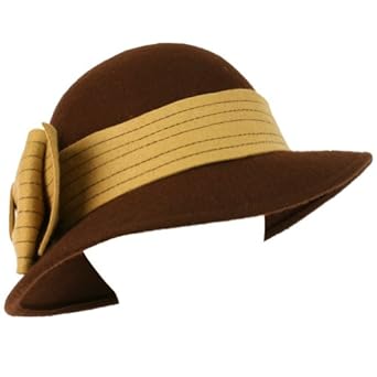 100% Wool Winter Structured Cloche Bucket Floppy Church Big Ribbon Hat Brown Beige