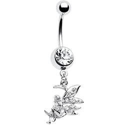 Clear Jeweled Mythical Moon Fairy Belly Ring
