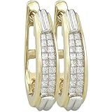 14K Two Tone Gold Invisible Set Princess Cut Diamond Hoop Earrings (0.49 ctw, G-H, SI1)