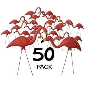 50 Pink Yard Flamingos from Lawn Ornaments