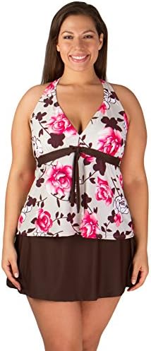 Plus Size Swimsuit Tankni - Two-Piece with Skirt - Garden Rose