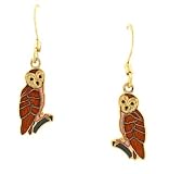 Hand enameled brown owl french wire earrings