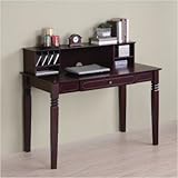 IMAGE OF WE Furniture Elegant Solid Wood Desk w/ Hutch - Walnut Brown