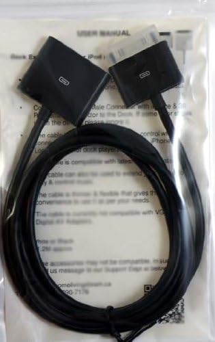 Dock Black Extension Extender Cable for iPod iPhone 4 4S iPad 2, 4 ft Long 120cm Male to Female - Data Sync Charging & Audio - Works with Bose SoundDock Sony iHome & other docking stations - 1 YEAR WARRANTY