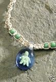 Hawaiian Choker - Hemp Bead Cord - Glass Green Turtle