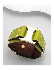 Lawn Green Leather Bracelet In White Base