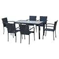 Ambientehome 64000 Essgruppe Lubango 7-teilig, Stapelstuhl mit Armlehne ca. 140 x 70 cm, Polyrattan, schwarz