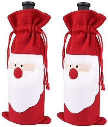 Christmas Santa Claus Red Wine Bottle Bag Cover Party Hotel Kitchen Table Decor Set of 2pcs