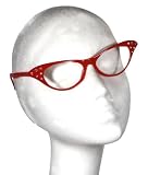 Red Rhinestone Cat Eye Glasses with Clear Lens