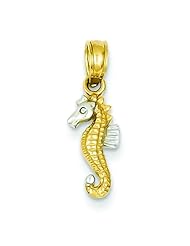 14K Two Tone Gold Seahorse Pendant Charm Jewelry