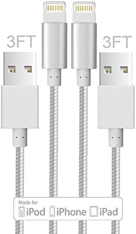 Winky(TM) 3.4 Ft Nylon Braided Strengthen Anti-interference Lighting to USB Sync Cable Charger Cord for iPhone 6s Plus, 6s,6, 5, iPad, iPod Lifetime Guarantee (2-Pack Grey)