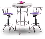 Chrome Bar Table & 2 Chrome Adjustable 24"-29" Glitter Lavender Vinyl Seat  ....