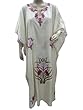 Designer Kaftans Off White Kashmir Crewel Embroidered Caftans Free Size