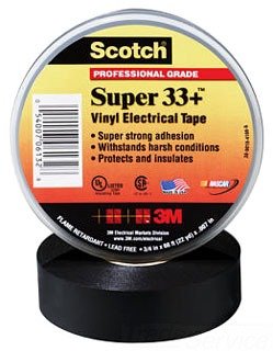 3M Scotch Super 33+ Vinyl Electrical Tape, -18 to 105 Degree C, 1150mV Dielectric Strength, 66' Length x 3/4