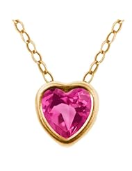 1.07 Ct Heart Shape Pink Created Sapphire 14K Yellow Gold Pendant