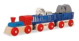 Eichhorn 100001351 - Bahn Tierzug, 5-teilig - Lok mit 2 Wagons und 2 Tieren - Buchenholz - verbaubar mit nahezu allen Schienenbahnsystemen