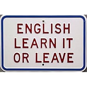 POLITICALLY INCORRECT, ENGLISH LEARN IT OR LEAVE STEEL EMBOSSED SIGN IN U.S. FLAG COLORS