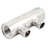 uxcell　水マニホールド　ディストリビュータ　3/4BSPインレット　1/2 BSPアウトレット　2ウェイ　ステンレス鋼