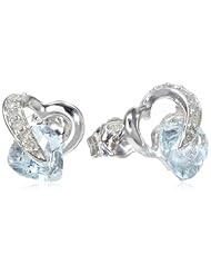10k White Gold, Aquamarine, and Diamond Heart Earrings (1/12 cttw, I-J Color, I2-3 Clarity)