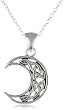 Sterling Silver Celtic Knot Crescent Moon Pendant Necklace with Rolo Chain, 18"