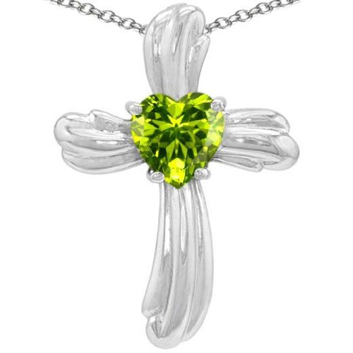 Candygem Genuine 14k Gold Genuine Heart Shape Peridot Cross Pendant