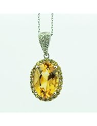 O&G Australia Natural 10x14mm Citrine & Yellow Sapphire, 925 Sterling Silver Pendant